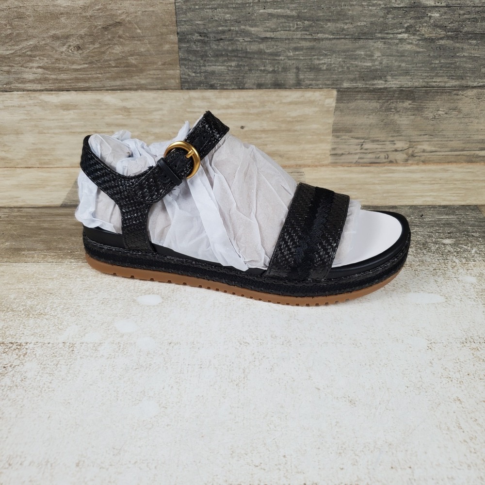 Naturalizer Neila2 Womens Strappy Sandal Sz 7M Black Raffia Ankle Strap Platform